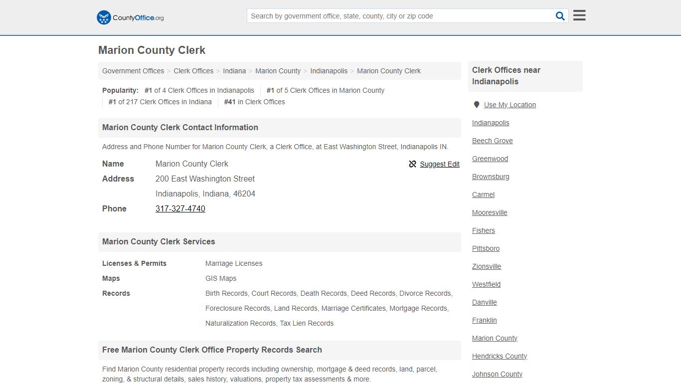 Marion County Clerk - Indianapolis, IN (Address and Phone)