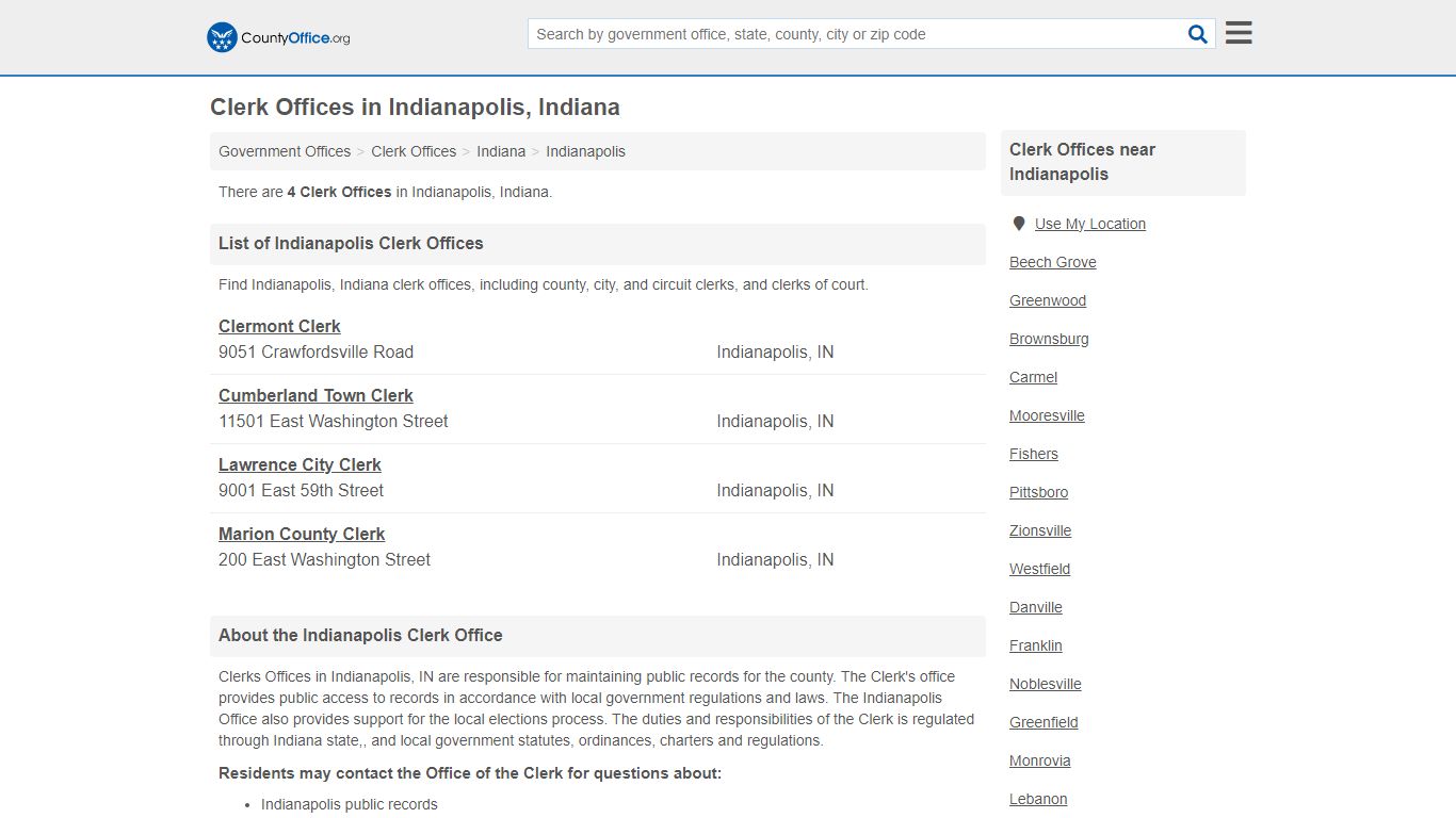 Clerk Offices - Indianapolis, IN (County & Court Records)